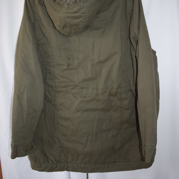 Arizona Jeans Co Green Cargo Sherpa Fur Hood Jacket Size 1X Large Jr Plus - Picture 4 of 5